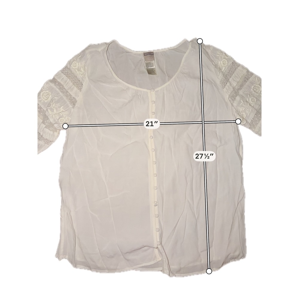 Chicos White Lace Embroidered Button Front Blouse Long Sleeve Boho Top Size 2 X8 - Picture 9 of 9